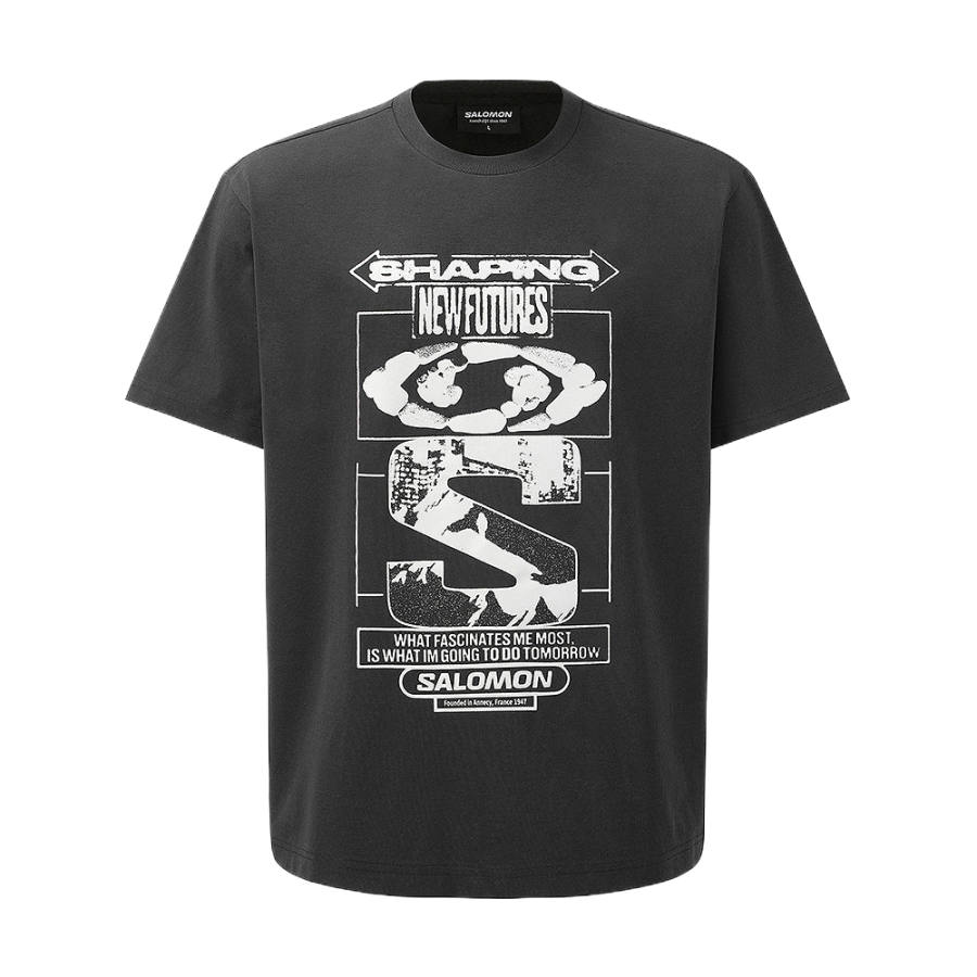 SALOMON UNI T Shirts Unisex Black Crew Neck Moderate Straight Fit
