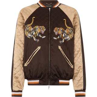 Roberto Cavalli Jackets Men's Brown Baseball Collar Moderate Straight Fit