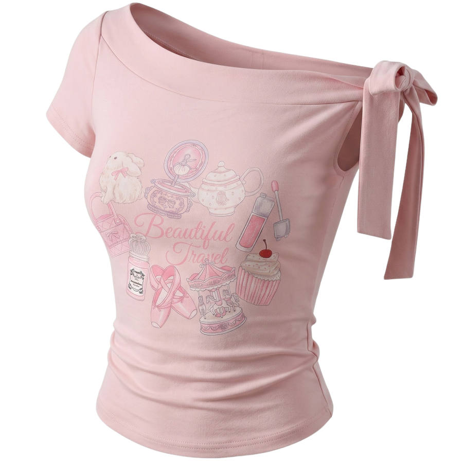 SNBL T Shirts Women's Pink Asymmetrical Collar Moderate