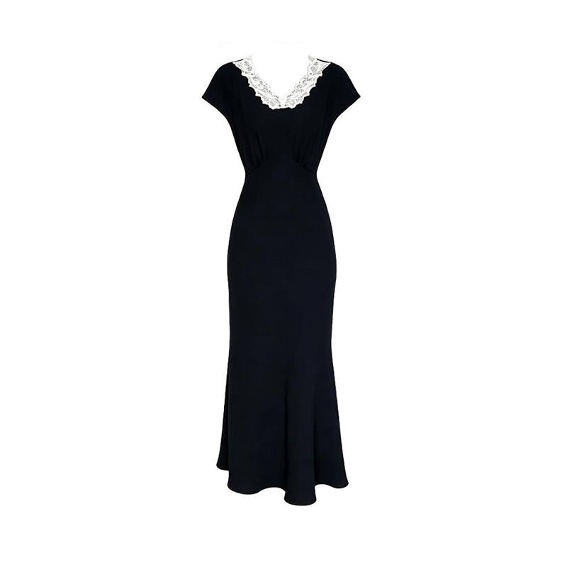 MARIE·COCO Short Sleeved Dresses Women's Dress V Neck Moderate Long Skirt A Line Skirt