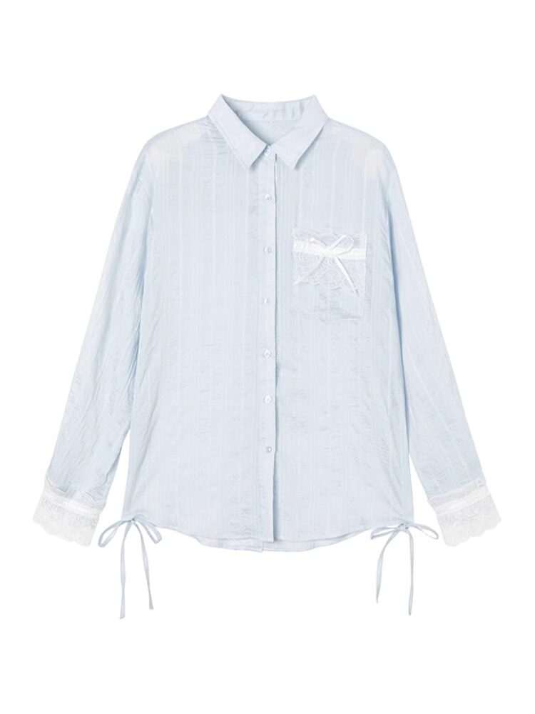 Sugarfunk Sugarfunk Shirts Women's Light Blue Lapel Thin Straight Fit