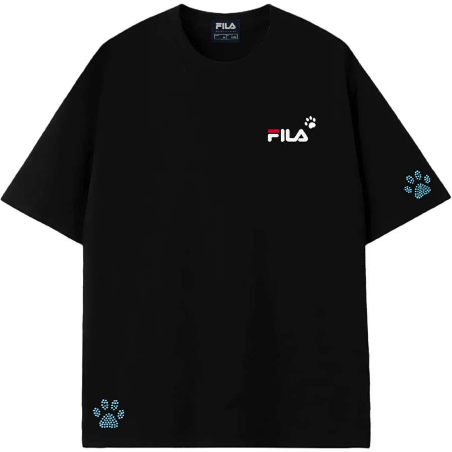 FILA T Shirts Unisex Black Blue Diamond Crew Neck Moderate Straight Fit