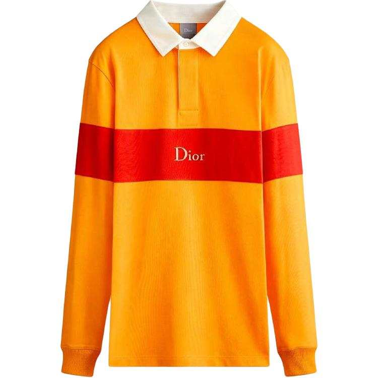 DIOR Polo Shirts Men's Yellow Polo Collar Moderate Straight Fit
