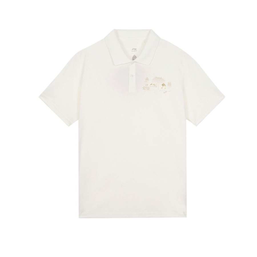 Li-Ning Li Ning X GUGONG Sports Trendy Collection Polo Shirts Men's Ivory Lapel Moderate Straight Fit