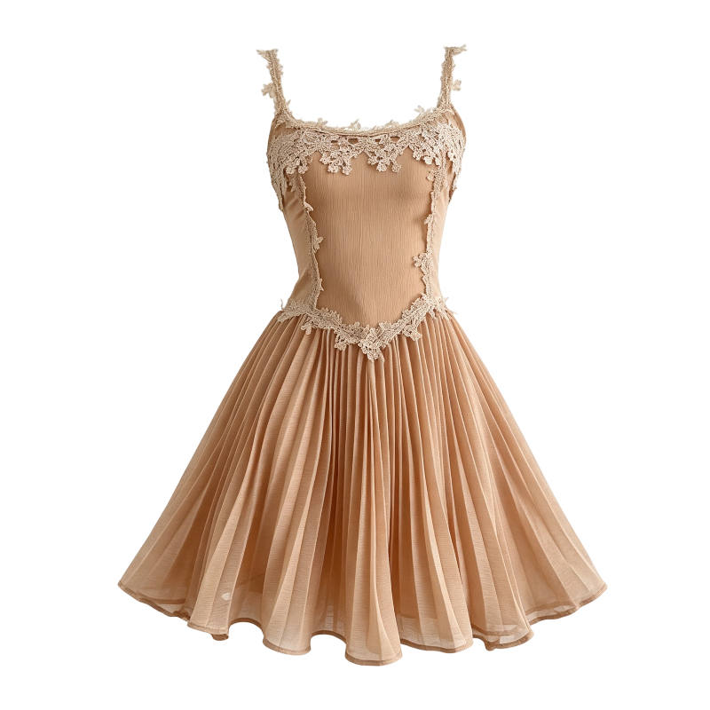 CPAURA Slip Dresses Women's Nude Pleated Skirt Moderate Short Skirt