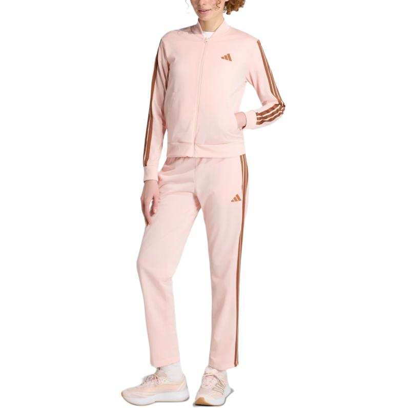Adidas Adidas ESSENTIALS 3 Stripes Casual Suits Women's Pink Top+Pink Pants