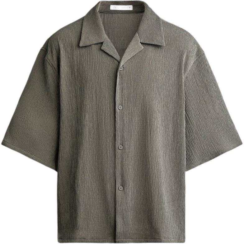 ZARA Shirts Men's Light Khaki Cuban Collar Moderate Straight Fit