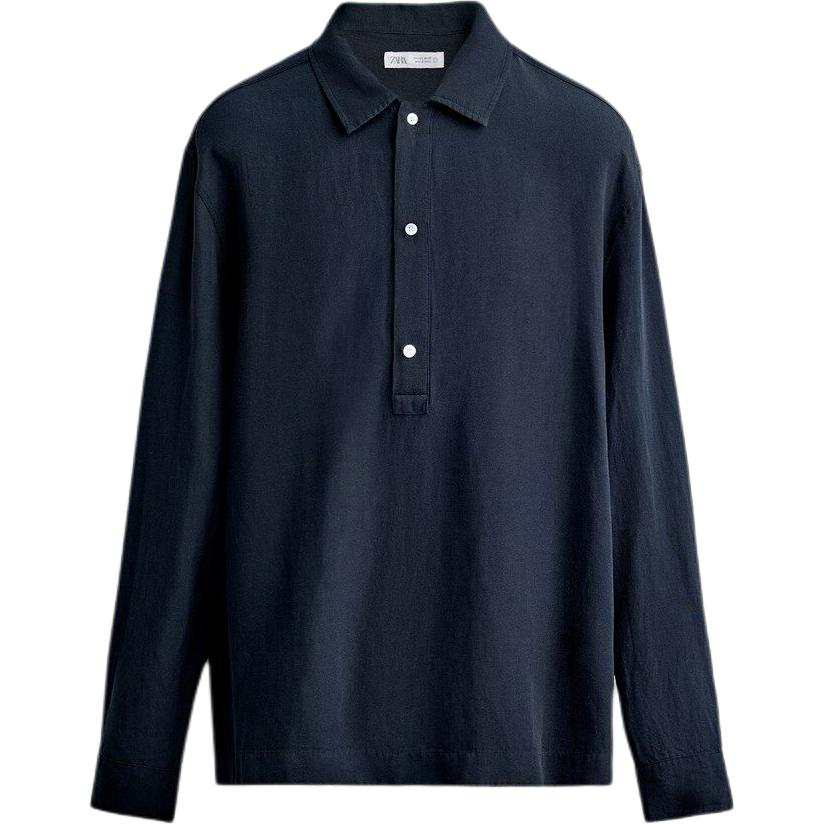 ZARA Polo Shirts Men's Sea Blue Polo Collar Moderate Straight Fit