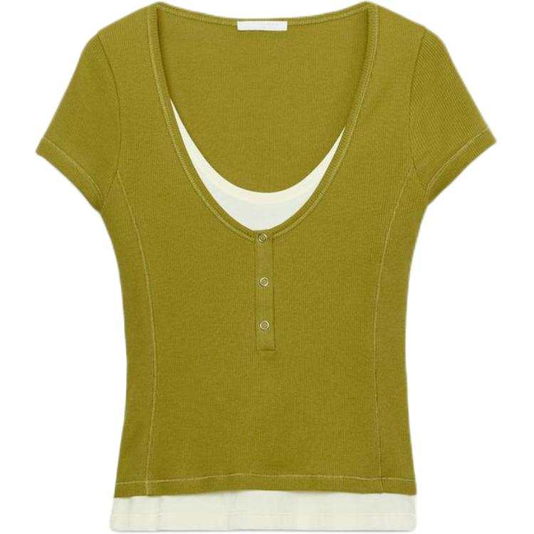 ZARA T Shirts Women's Light Khaki Crew Neck