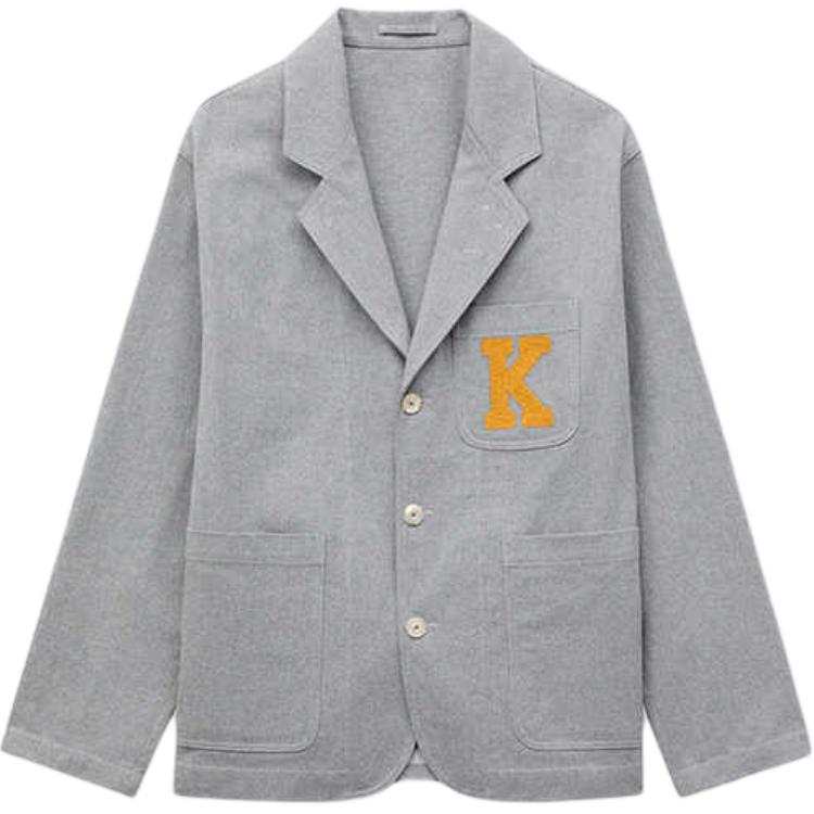 KENZO Jackets Men's Light Gray Suit Collar Moderate Straight Fit