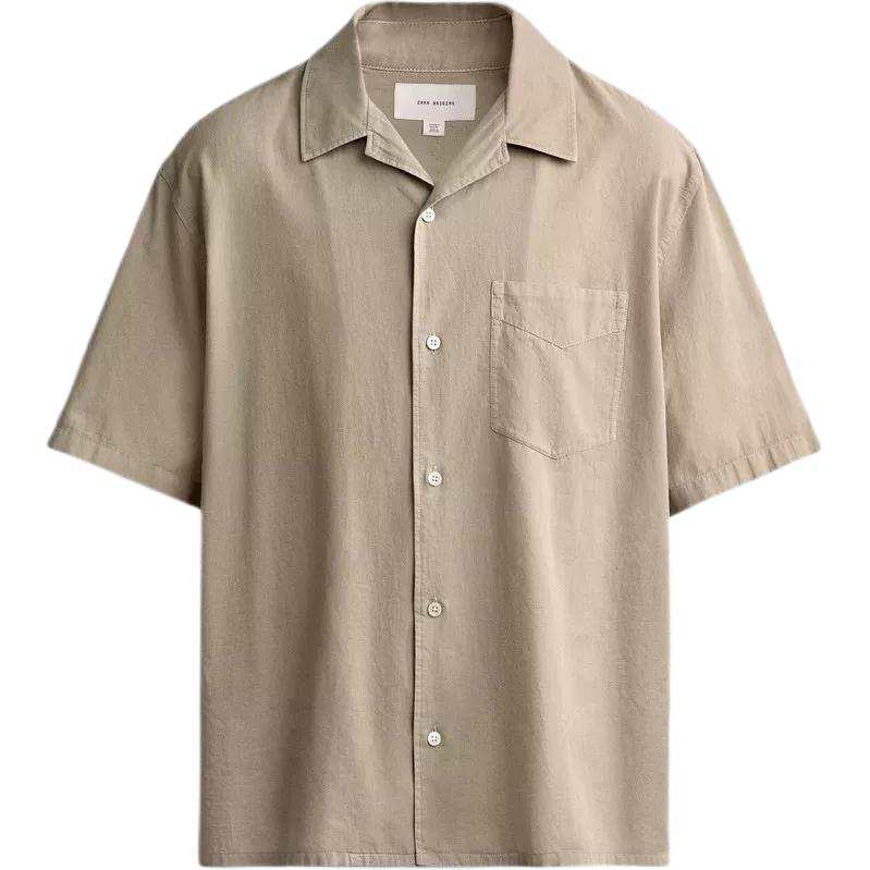 ZARA Shirts Men's Dark Taupe Lapel Thin Straight Fit