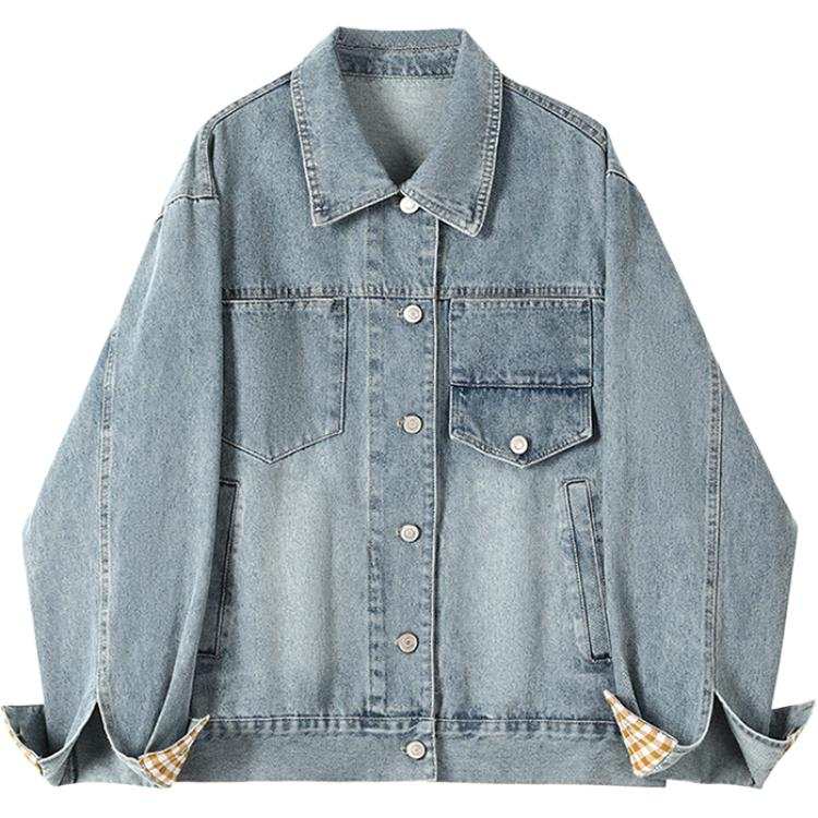CHARM GLOW Denim Jackets Women's Denim Blue Lapel Moderate A Line
