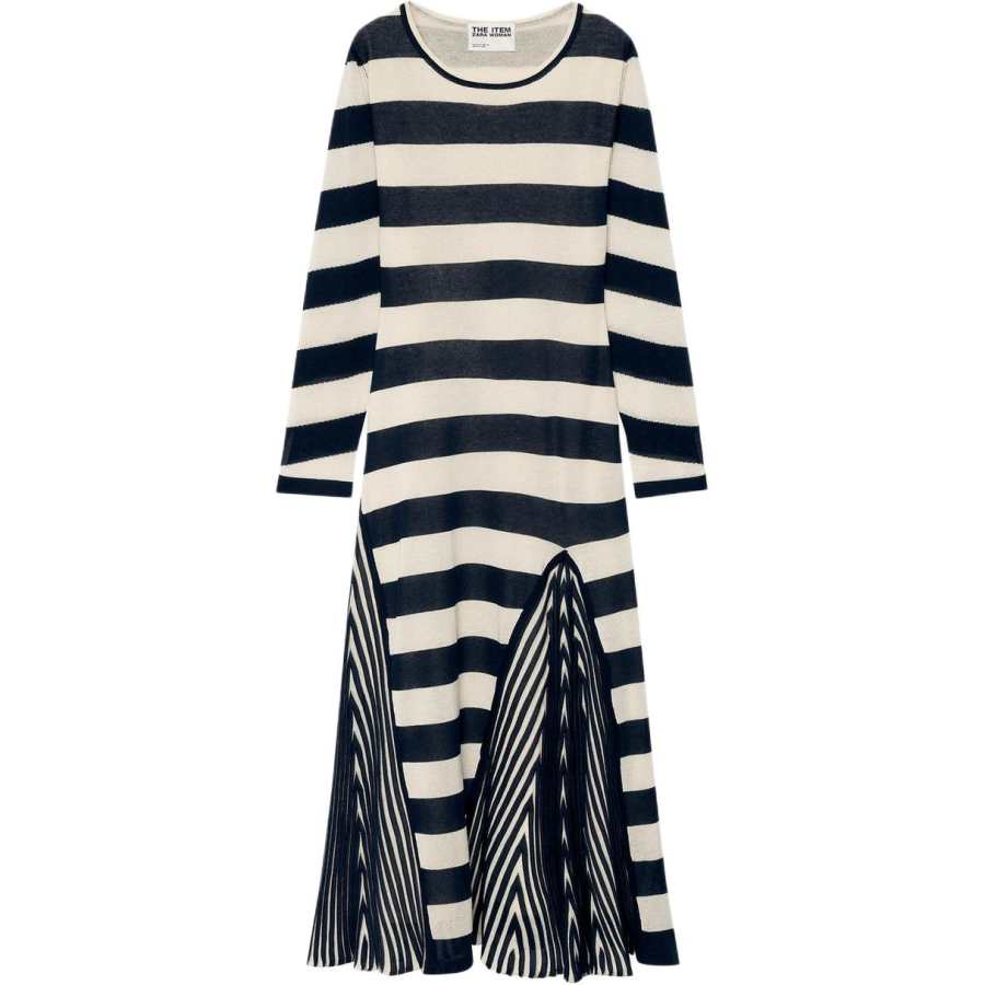 ZARA Long Sleeved Dresses Women's Stripes Crew Neck Moderate