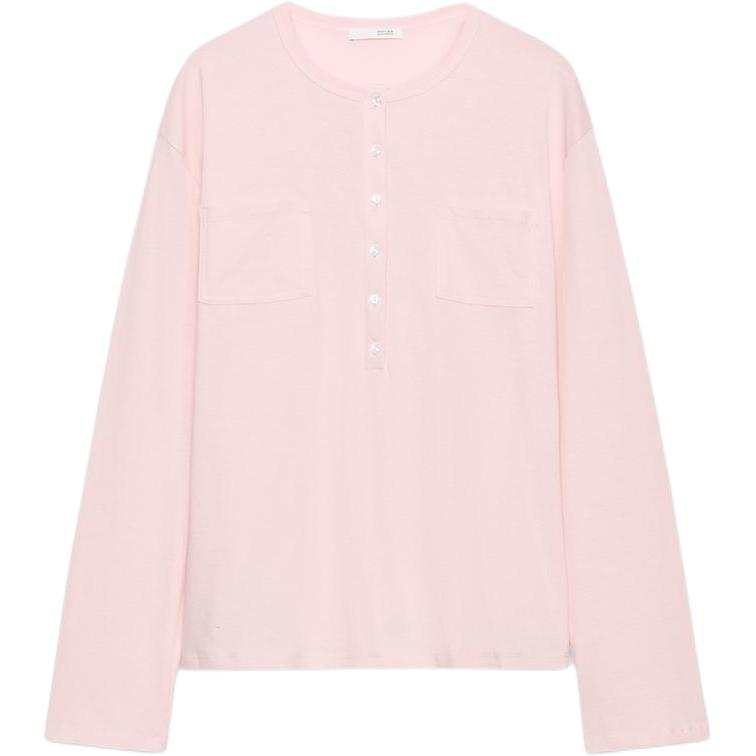ZARA T Shirts Women's Light Pink Henry Collar