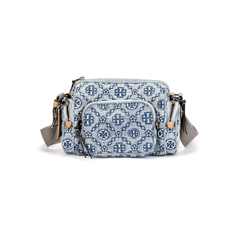 TORY BURCH T Monogram Cotton Crossbody Bag, Shoulder Bag Small Women's Blue
