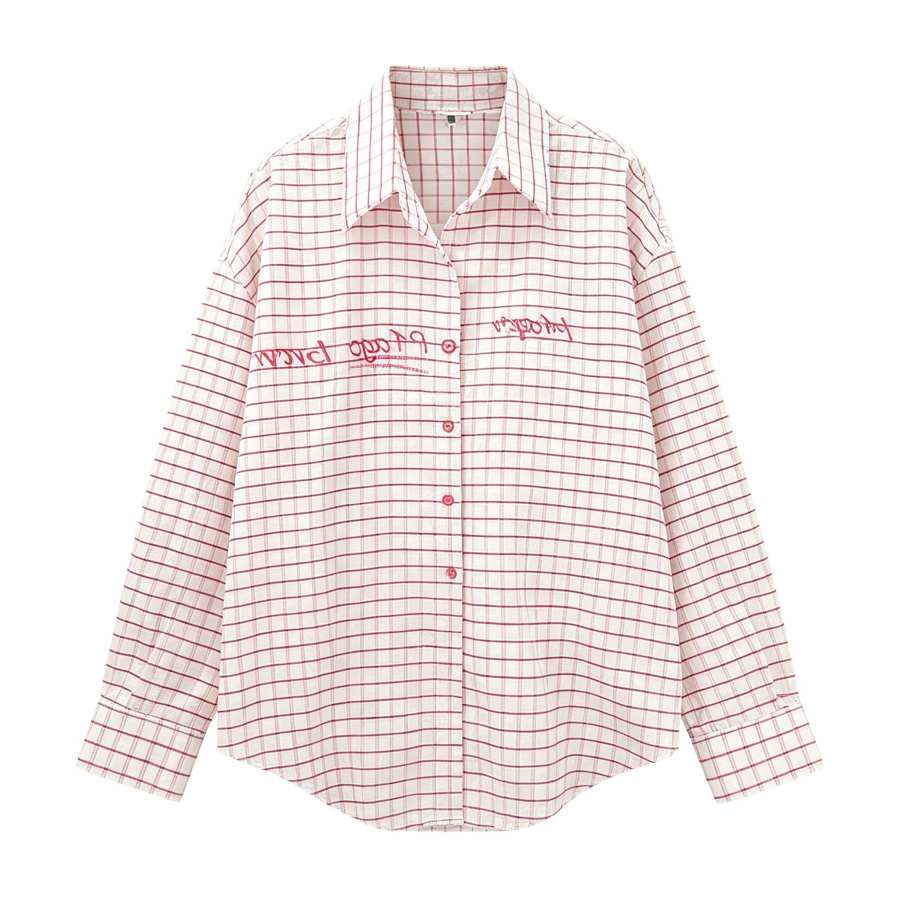 Sugarfunk Shirts Women's Red Plaid Shirt Lapel Thin Straight Fit