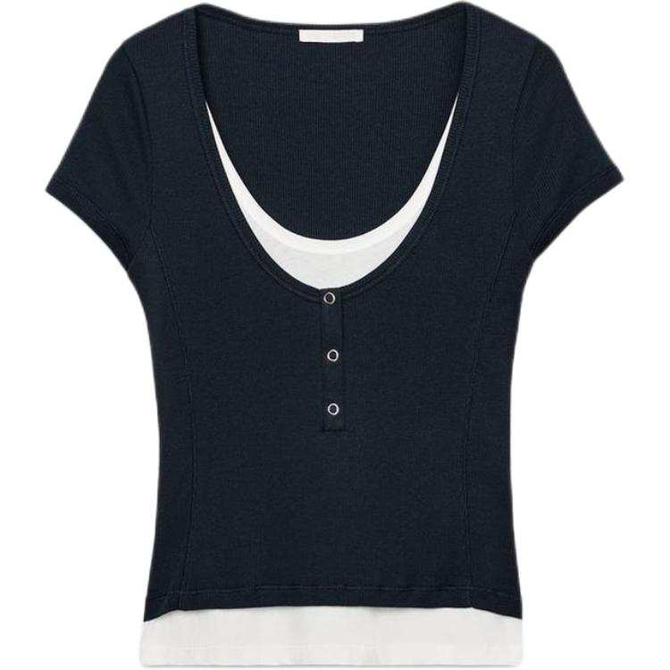ZARA T Shirts Women's Sea Blue Crew Neck