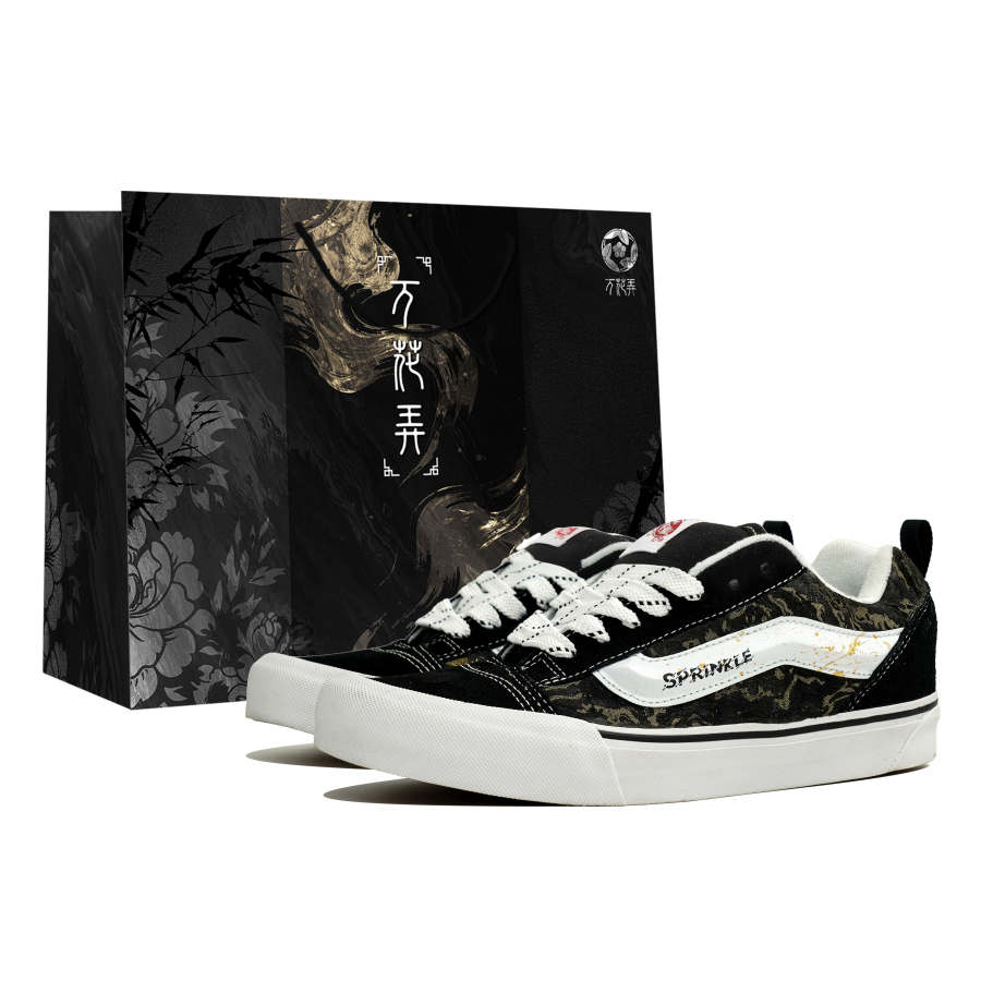 Vans Knu Skool Wan Hua Nong, Gilded Shopping Bag Abrasion Resistant Low top Skateboard Shoes Men's Black White