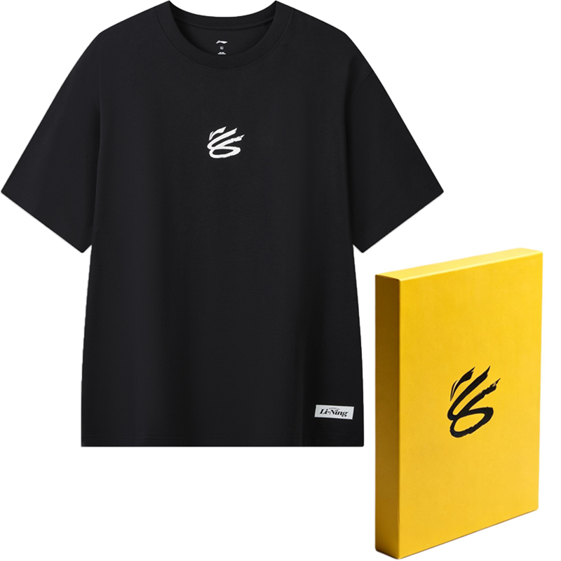 Li-Ning Li Ning T Shirts Men's Black Crew Neck Moderate Straight Fit