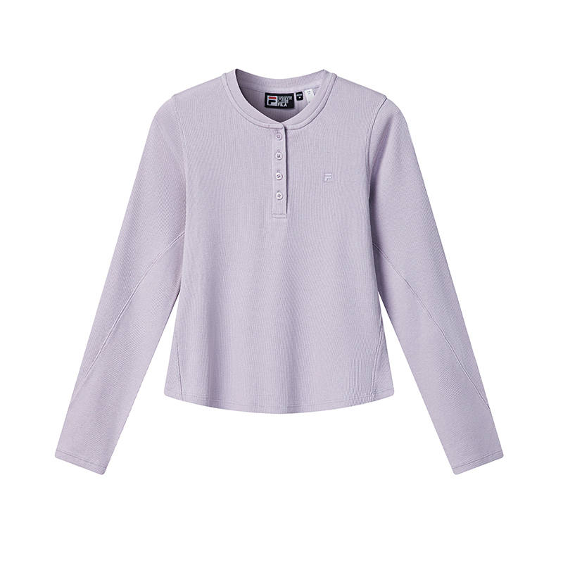 FILA WHITE T Shirts Women's Valley Purple Henry Collar Moderate Nipped In Waist