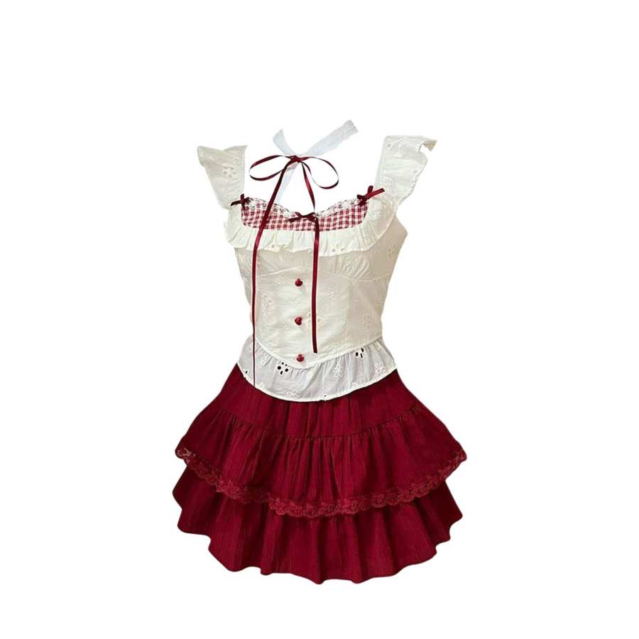 Sugarfunk Two Piece Skirt Sets Women's Boat Neck Thin Short Skirt