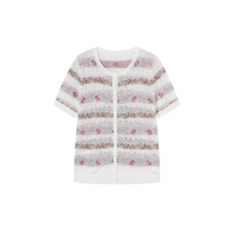 XIANGYING Knitwear Women's Red Flower Crew Neck Thin