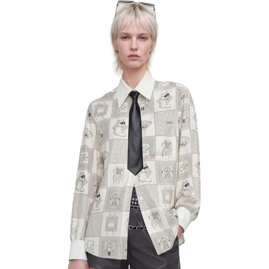 KARL LAGERFELD / Karl Lagerfeld Jeans Shirts Women's Ecru Lapel Moderate
