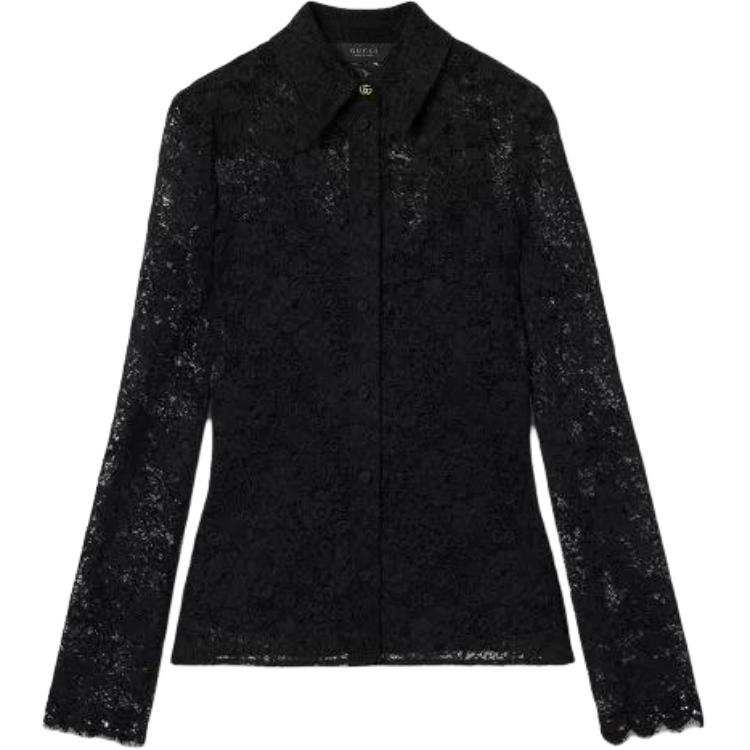 GUCCI Shirts Women's Black Lapel Moderate Straight Fit