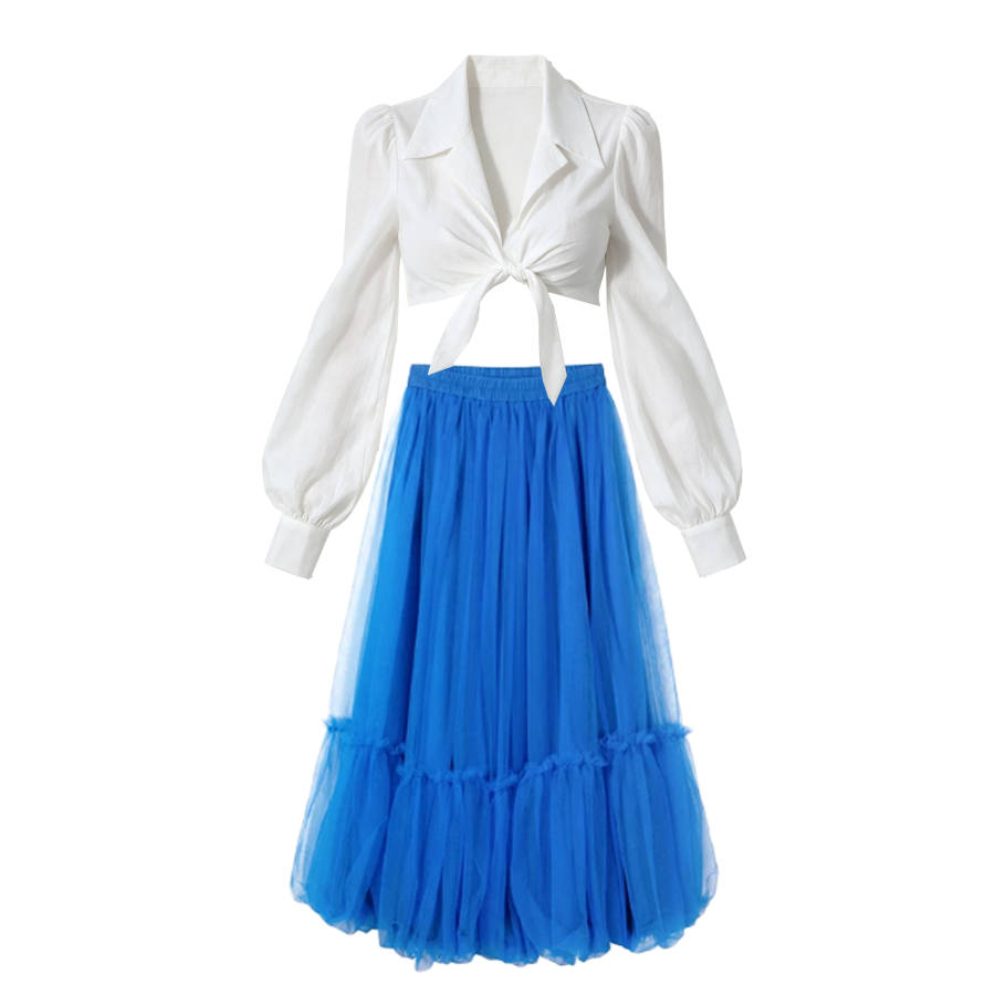 CPAURA Two Piece Skirt Sets Women's V Neck Moderate Long Skirt
