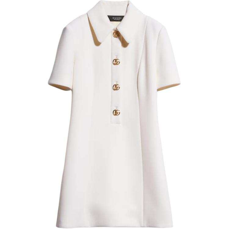 GUCCI Long Sleeved Dresses Women's White Lapel Moderate Short Skirt