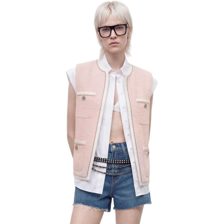 KARL LAGERFELD / Karl Lagerfeld Jeans Vests Women's Pink Crew Neck Moderate Straight Fit