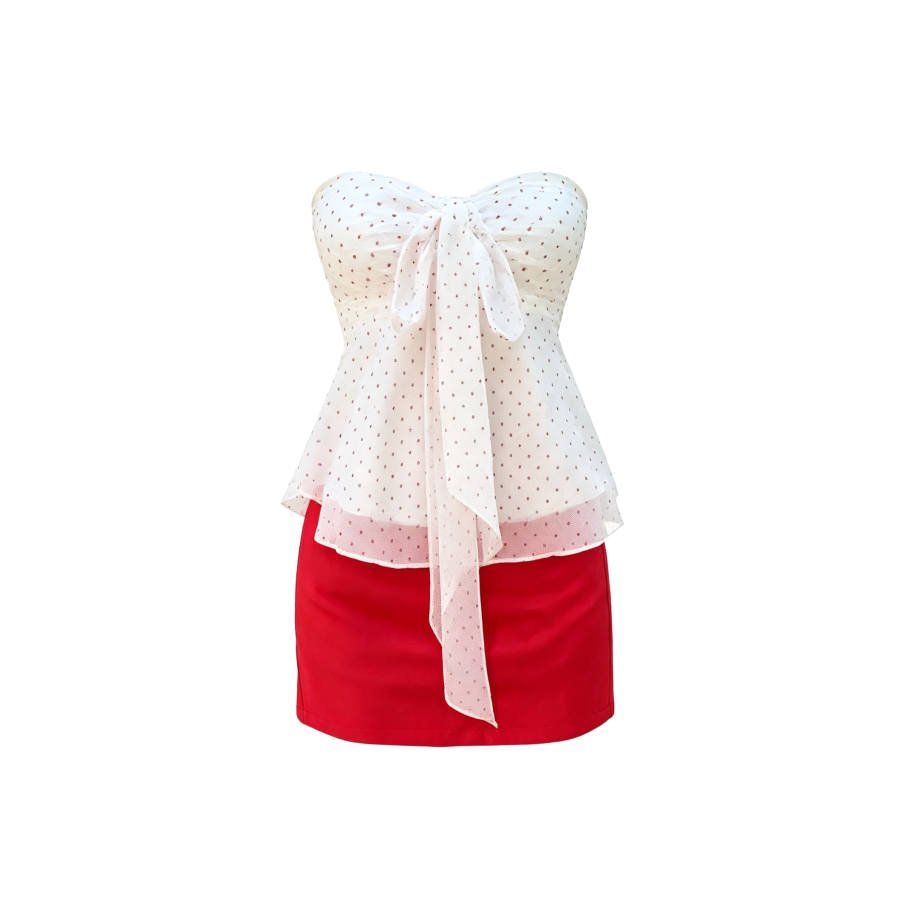 TUSHIFEI Two Piece Skirt Sets Women's Strapless Top Moderate Short Skirt