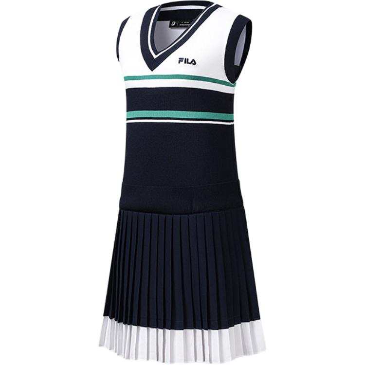 FILA Casual Long Skirts Women's Navy Smoke Blue DB Moderate Long Skirt Pleated Skirt