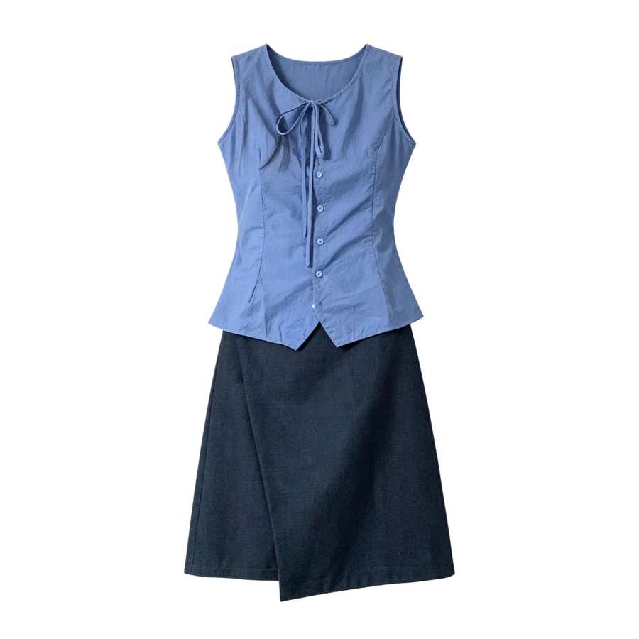 Sugarfunk Two Piece Skirt Sets Women's V Neck Thin Midi Dress
