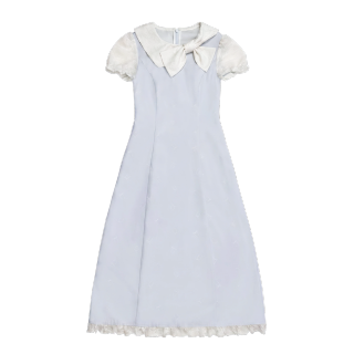 FABRIC PIG Short Sleeved Dresses Women's Blue Long Sleeve Maxi Dress Lapel Moderate Long Skirt A Line Skirt