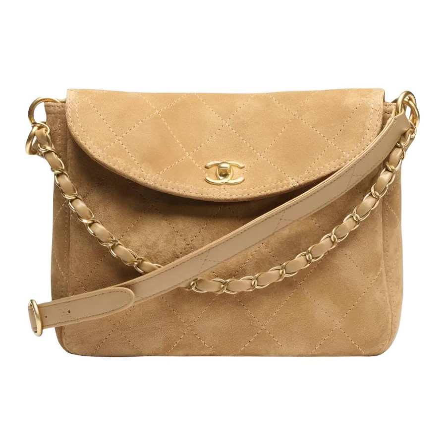 CHANEL HOBO Cow Leather Crossbody Bag, Shoulder Bag Women's Dark Beige