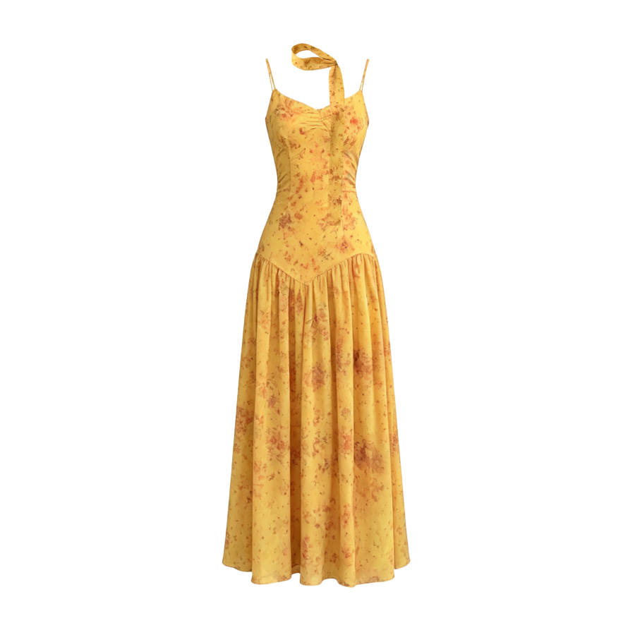 TUSHIFEI Slip Dresses Women's Honey Pomelo Yellow Moderate Long Skirt A Line Skirt