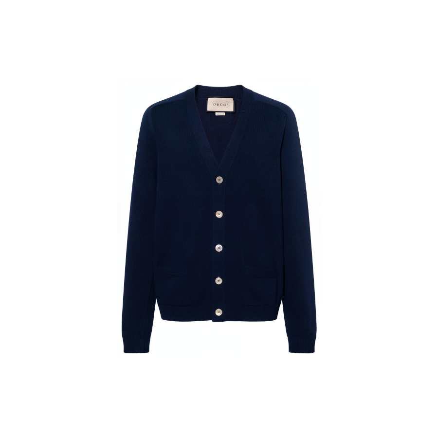 GUCCI Sweaters Unisex Marine Blue V Neck Moderate Straight Fit