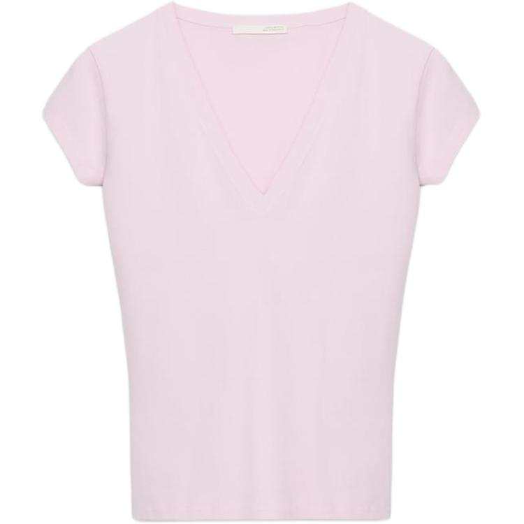 ZARA T Shirts Women's Pink V Neck