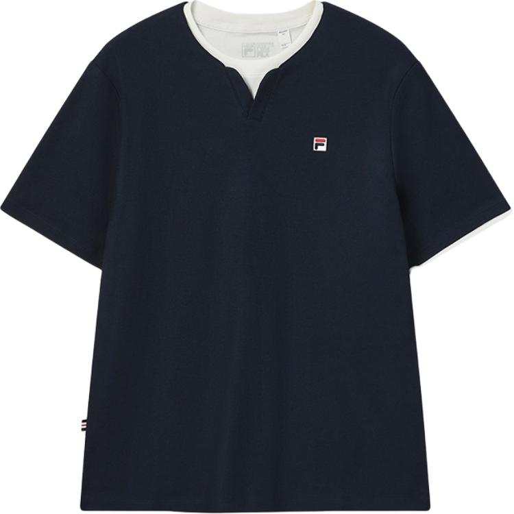 FILA T Shirts Men's Navy Smoke Blue DB Crew Neck Moderate Straight Fit