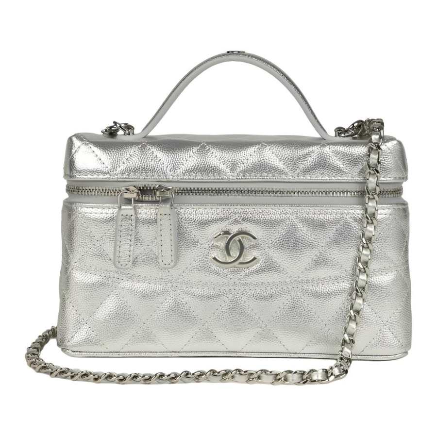 CHANEL Cow Leather One Shoulder Handbag Women's Silver