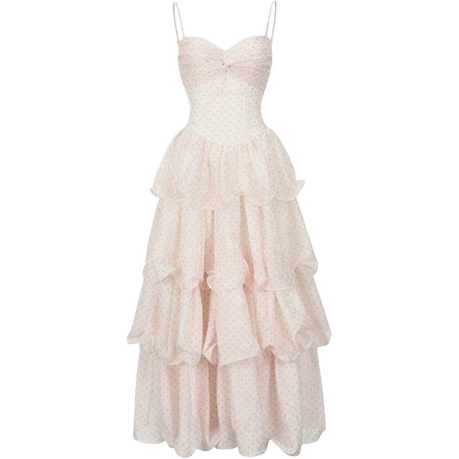 CHARM GLOW Slip Dresses Women's Pink Moderate Long Skirt Puffy Skirt