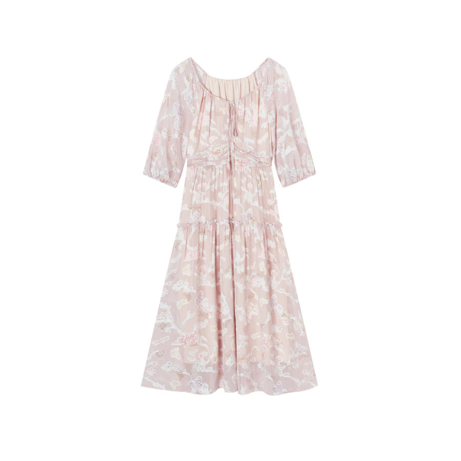 XIANGYING Short Sleeved Dresses Women's Thin Midi Skirt
