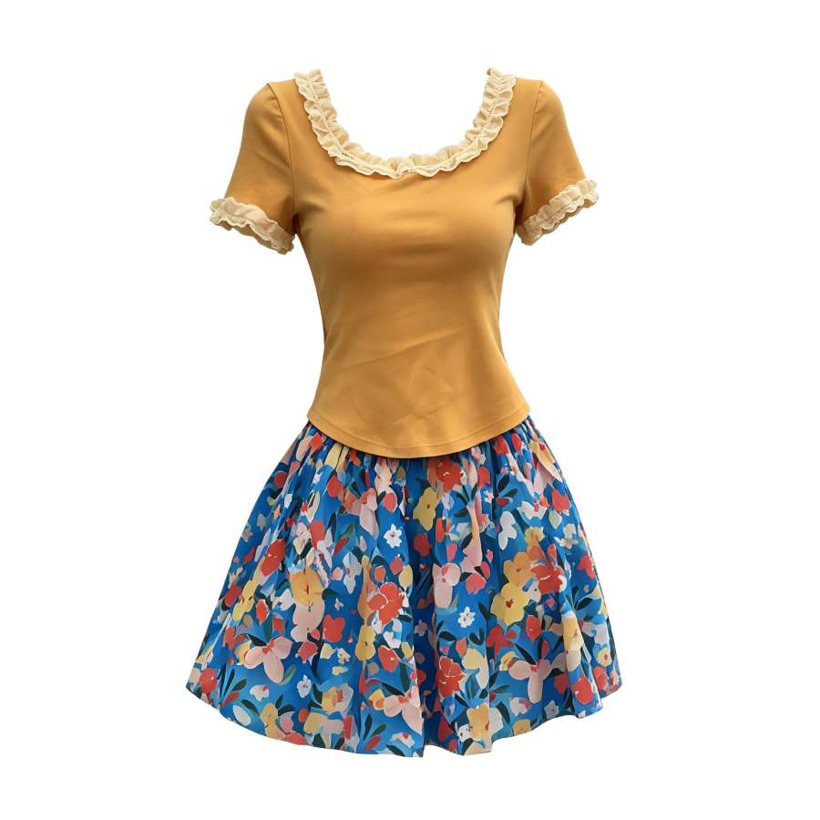 Sugarfunk Sugarfunk Two Piece Skirt Sets Women's Square Collar Thin Short Skirt