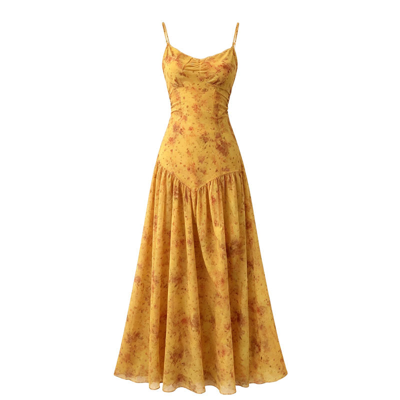 CPAURA Slip Dresses Women's Honey Pomelo Yellow Moderate Long Skirt A Line Skirt