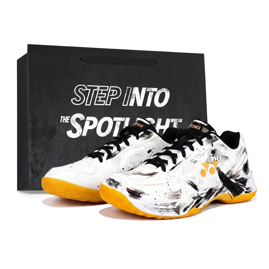 YONEX Power Cushion Badminton Shoes Unisex Low Top White Black Gold Ink Wash Colorway