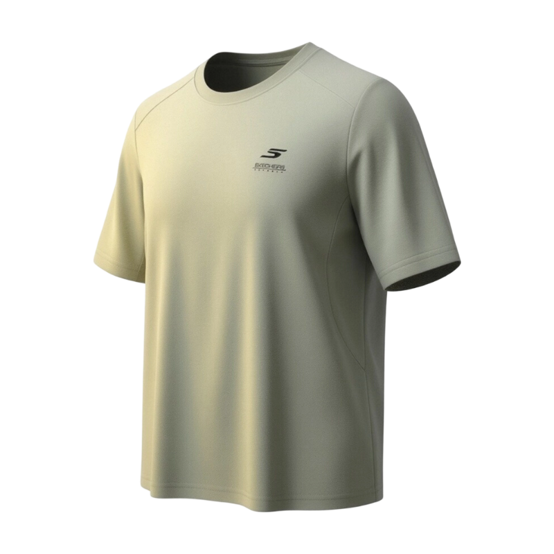 Skechers Colorful T Shirts Women's Field Green Crew Neck Thin Straight Fit