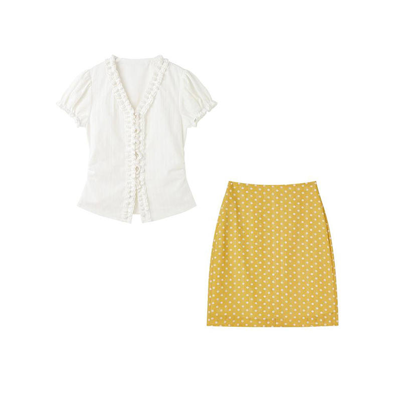 MARIE·COCO Two Piece Skirt Sets Women's V Neck Moderate Short Skirt