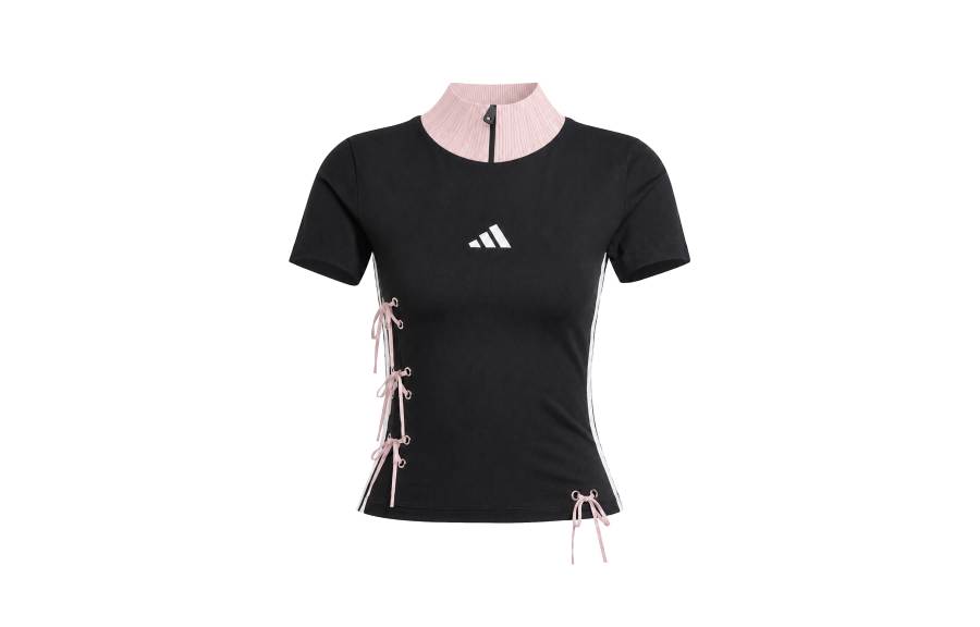Adidas Adidas Sportswear T Shirts Women's Cherry Blossom Pink Spade Black Stand Collar Moderate Nipped In Waist