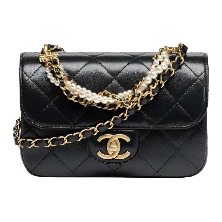 CHANEL Sheepskin Flap Bag, Crossbody Handbag Mini Women's Black